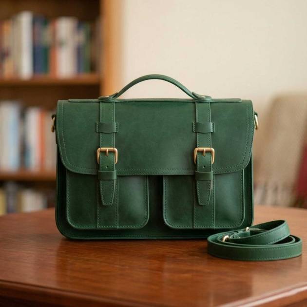 Forest Green Leather Satchel